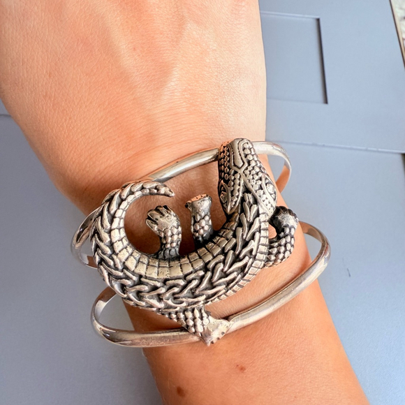 Southwestern Alligator Kieselstein Sterling Silver 925 Mexico Cuff Bracelet - Picture 9 of 10